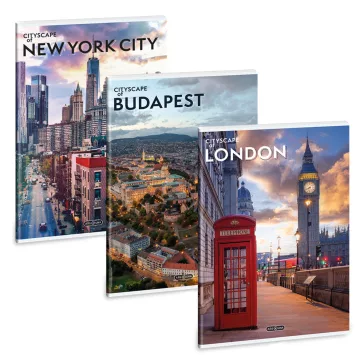   Füzet iskolai A4, 40lap, kockás extra kapcsos Ars Una CITYSCAPE 10db/csomag