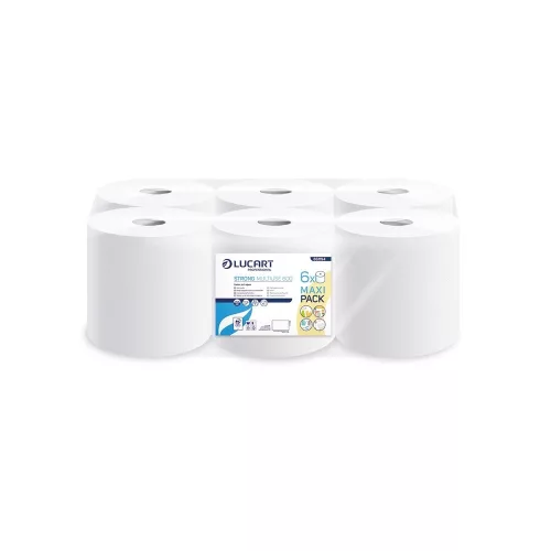 Kéztörlő 2 rétegű tekercses átmérő: 21 cm 100% cellulóz belső magos 6 tekercs/karton 600 Strong Lucart Multi-Use_861194A