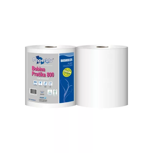 Ipari törlő 2 rétegű tekercses átmérő: 26 cm 800 lap/tek 2 tekercs/zsugor Paperdi Bobina Pratika 800_BI8S800/25_fehér