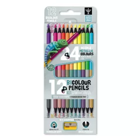   Színes ceruza készlet, kétvégű , 12/24, hegyezővel Ars Una 24 klf. neon/metál szín,