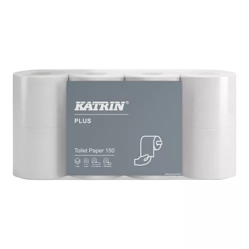 Toalettpapír 3 rétegű kistekercses átmérő: 11,3 cm 150 lap/17,25 m/tekercs 8 tekercs/csomag Katrin Plus_16525 hófehér
