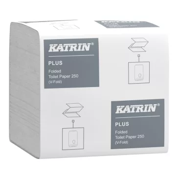  Toalettpapír 2 rétegű hajtogatott 250 lap/csomag 40 csomag/karton Plus Katrin_56156 fehér
