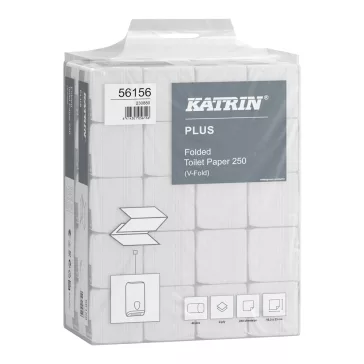   Toalettpapír 2 rétegű hajtogatott 250 lap/csomag 40 csomag/karton Plus Katrin_56156 fehér