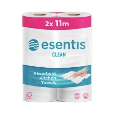   Papírtörlő konyhai 2 rétegű átmérő: 10,2 cm 50 lap/11 méter/tekercs 2 tekercs/csomag Esentis Clean_CPBC027 fehér
