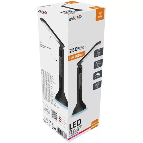 Asztali LED lámpa, RGB, kijelzővel, 4W, 4000K, AVIDE, fekete