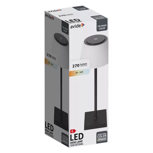 Asztali LED lámpa, USB, 4W, 4000K, AVIDE, fekete