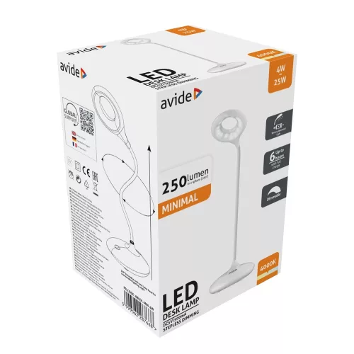 Asztali LED lámpa, Minimal, 4W, 4000K, AVIDE, fehér