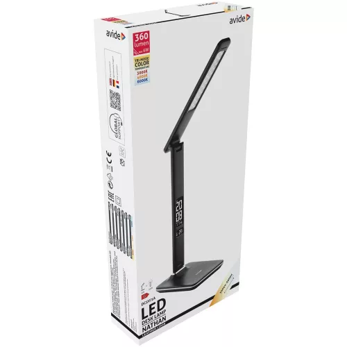 Asztali LED lámpa, Nathan, kijelzős, 6W, 5000K, AVIDE, fekete