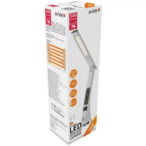 Asztali LED lámpa, Claude, kijelzős, 5W, 5000K, AVIDE, fehér