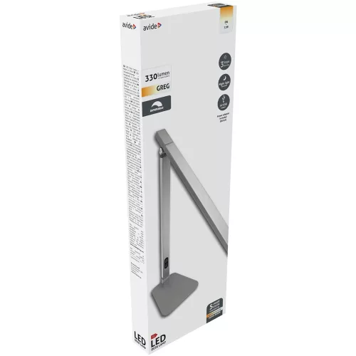 Asztali LED lámpa, összecsukható, 8W, 5000K, AVIDE, szürke