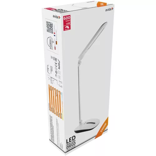 Asztali LED lámpa, érintésvezérelt, dimmelhető, 10W, 5000K, AVIDE, fehér