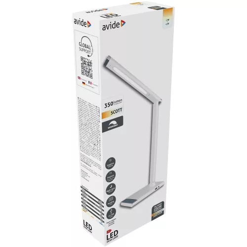 Asztali LED lámpa, Scott, 12W, 5000K, AVIDE, fehér