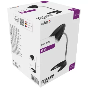 Asztali lámpa, Basic, C-talpas, max. 40W, AVIDE, fekete