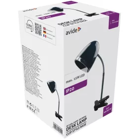 Asztali lámpa, csiptethető, E27, max. 15W, AVIDE, fekete