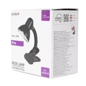 Asztali lámpa, Basic csiptethető, max. 60W, AVIDE, fekete