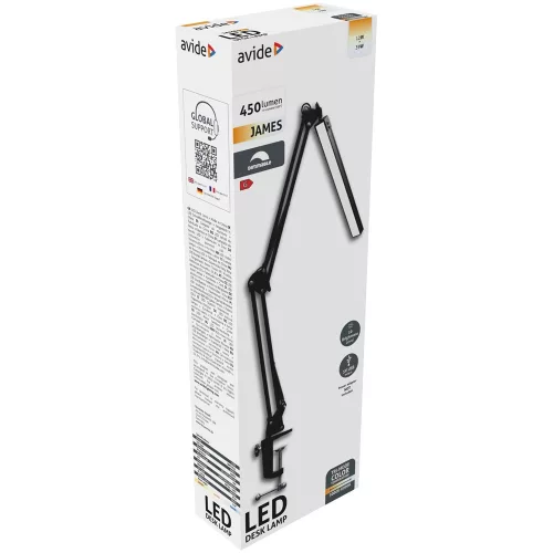 Asztali LED lámpa, felfogatható, 12W, AVIDE, fekete