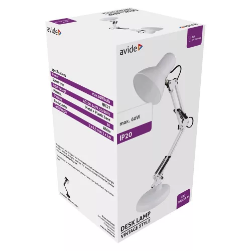 Asztali lámpa, Basic Vintage, műanyag, max. 60W, AVIDE, fehér