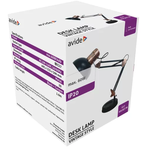 Asztali lámpa, Basic Vintage, fém, max. 60W, AVIDE, fekete