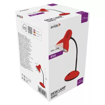 Asztali lámpa, Basic Simple, max. 40W, AVIDE, piros