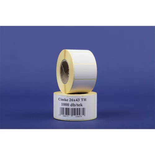 Etikett címke thermo, 26x43mm, tekercses, 1000 címke/tekercs fehér