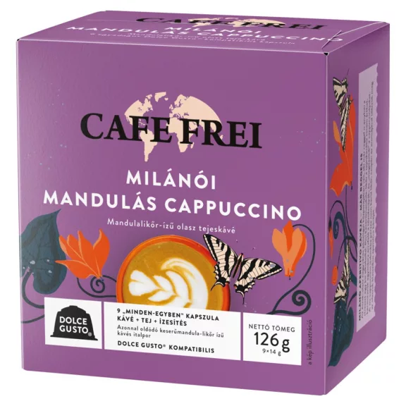 Kávékapszula, Dolce Gusto kompatibilis, Cafe Frei Milánói mandulás cappuccino 9db kapszula Kávékapszula, Dolce Gusto kompatibilis, Cafe Frei Milánói mandulás cappuccino 9db kapszula