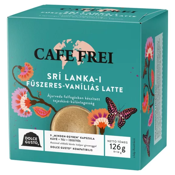 Kávékapszula, Dolce Gusto kompatibilis, Cafe Frei Srí Lanka-i fűszeres-vaníliás latte 9db kapszula Kávékapszula, Dolce Gusto kompatibilis, Cafe Frei Srí Lanka-i fűszeres-vaníliás latte 9db kapszula