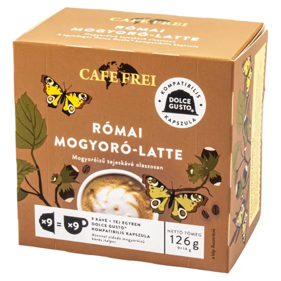 Kávékapszula, Dolce Gusto kompatibilis, Cafe Frei Római mogyoró-latte 9db kapszula Kávékapszula, Dolce Gusto kompatibilis, Cafe Frei Római mogyoró-latte 9db kapszula