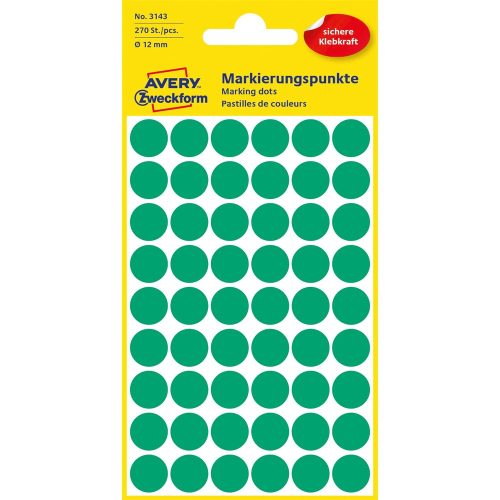 Etikett címke, o12mm, jelölésre, 54 címke/ív, 5 ív/doboz, Avery zöld