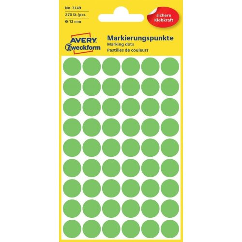 Etikett címke, o12mm, jelölésre, világos 54 címke/ív, 5 ív/doboz, Avery zöld
