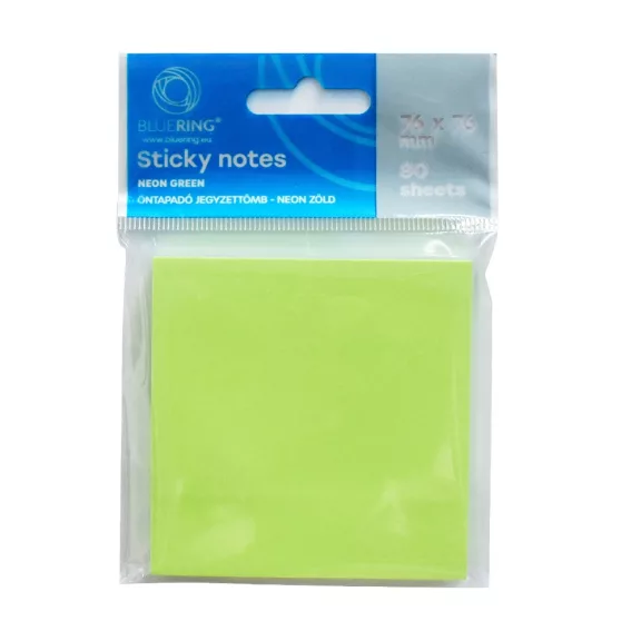 Jegyzettömb öntapadó, 76x76mm, 80lap, Bluering® , neon zöld Jegyzettömb öntapadó, 76x76mm, 80lap, Bluering® , neon zöld