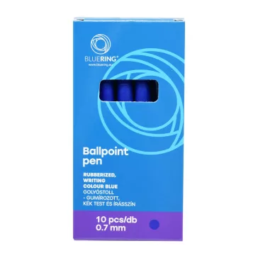   Golyóstoll 0,7mm, nyomógombos, gumírozott fogórész, kék átlátszó test, Bluering® R2, írásszín kék