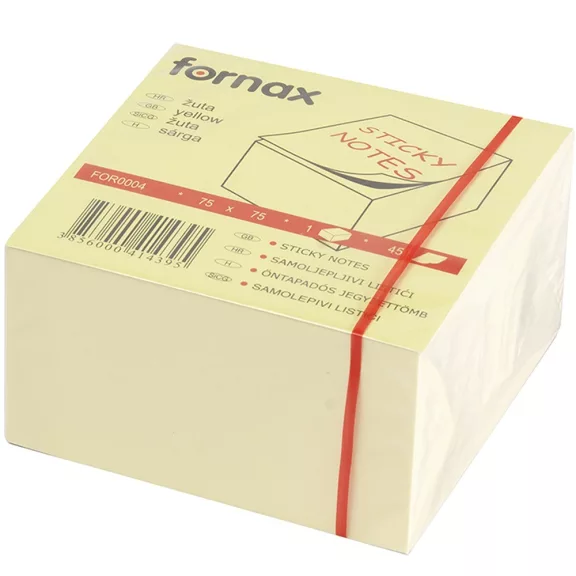 Jegyzettömb öntapadó, 75x75mm, 450lap, Fornax sárga Jegyzettömb öntapadó, 75x75mm, 450lap, Fornax sárga