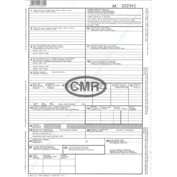 CMR nemzetközi fuvarlevél A4, 6lapos garnitúra B.CMR/6 CMR nemzetközi fuvarlevél A4, 6lapos garnitúra B.CMR/6
